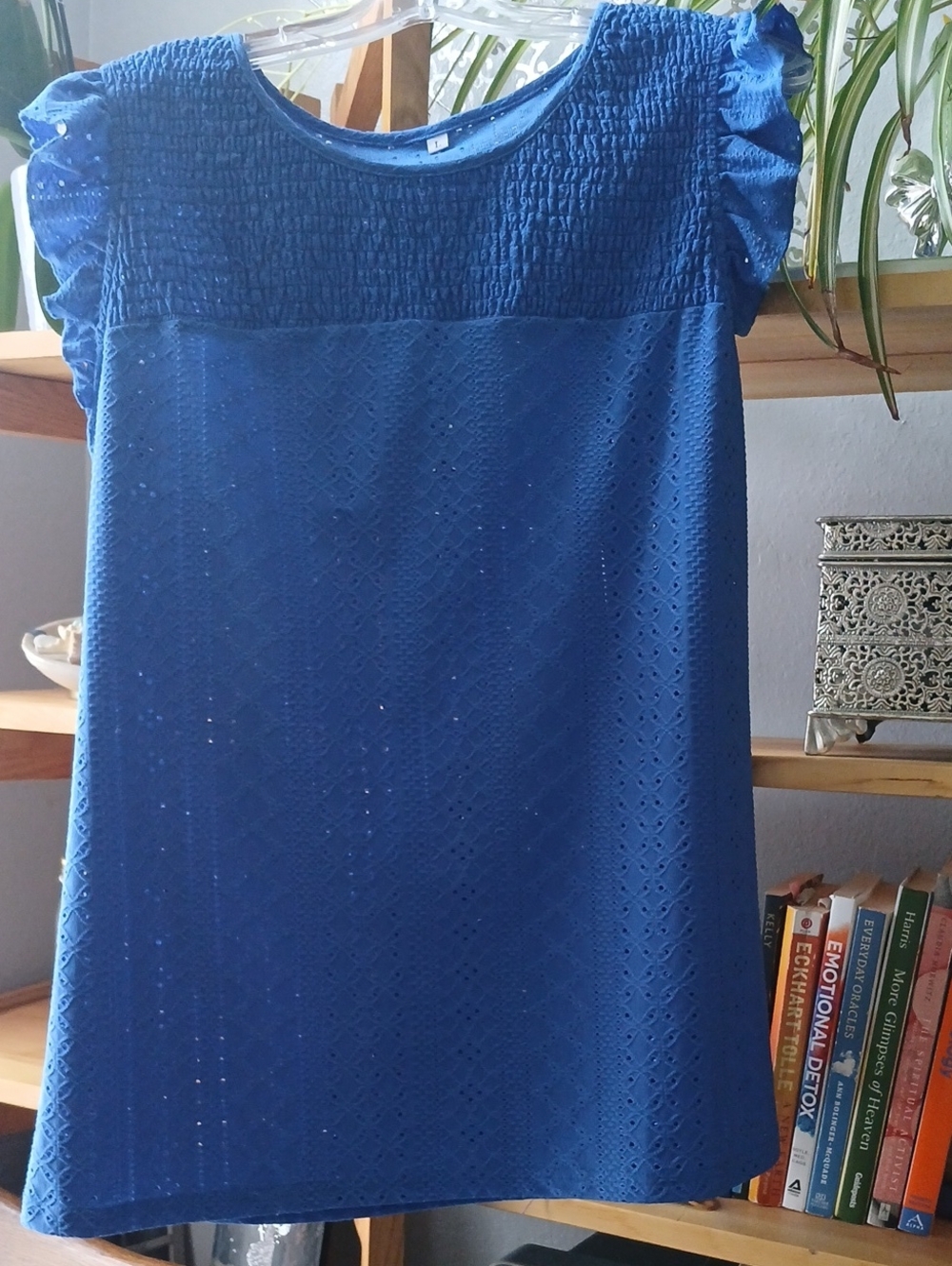 L - Blue Eyelet Top